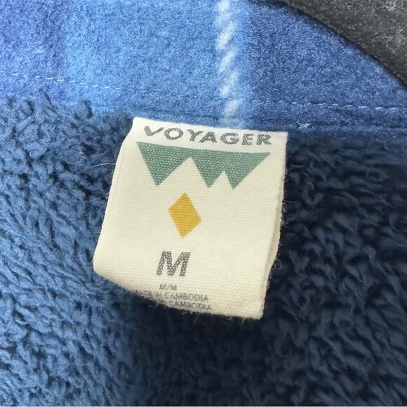 VOYAGER / blue plaid snap button faux fur lined fleece shacket / M - Picture 5 of 9